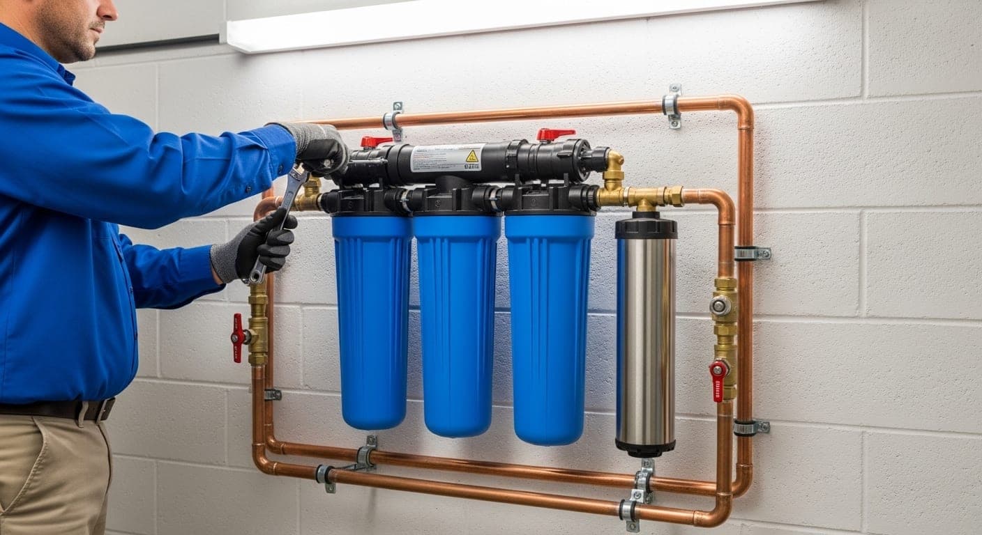 Water filtration system installation in progress