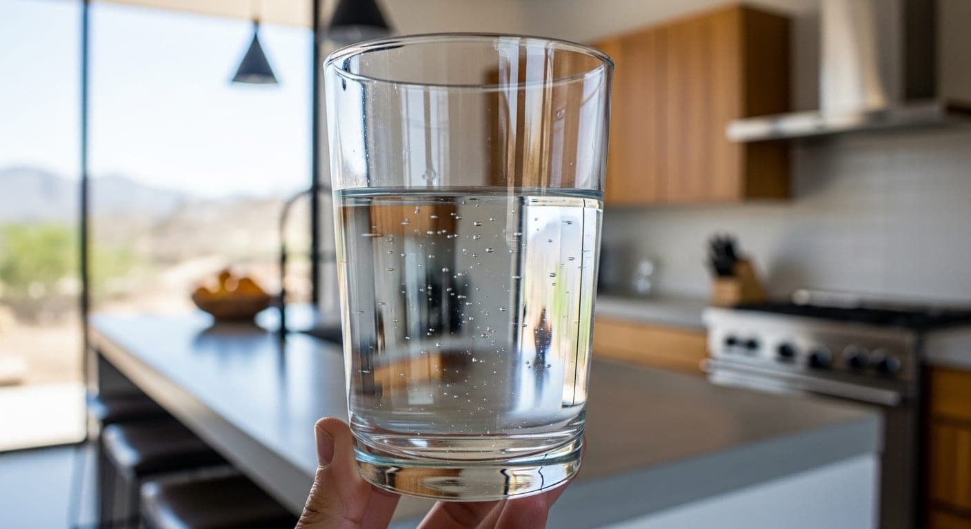 Pouring a glass of clean filtered drinking water